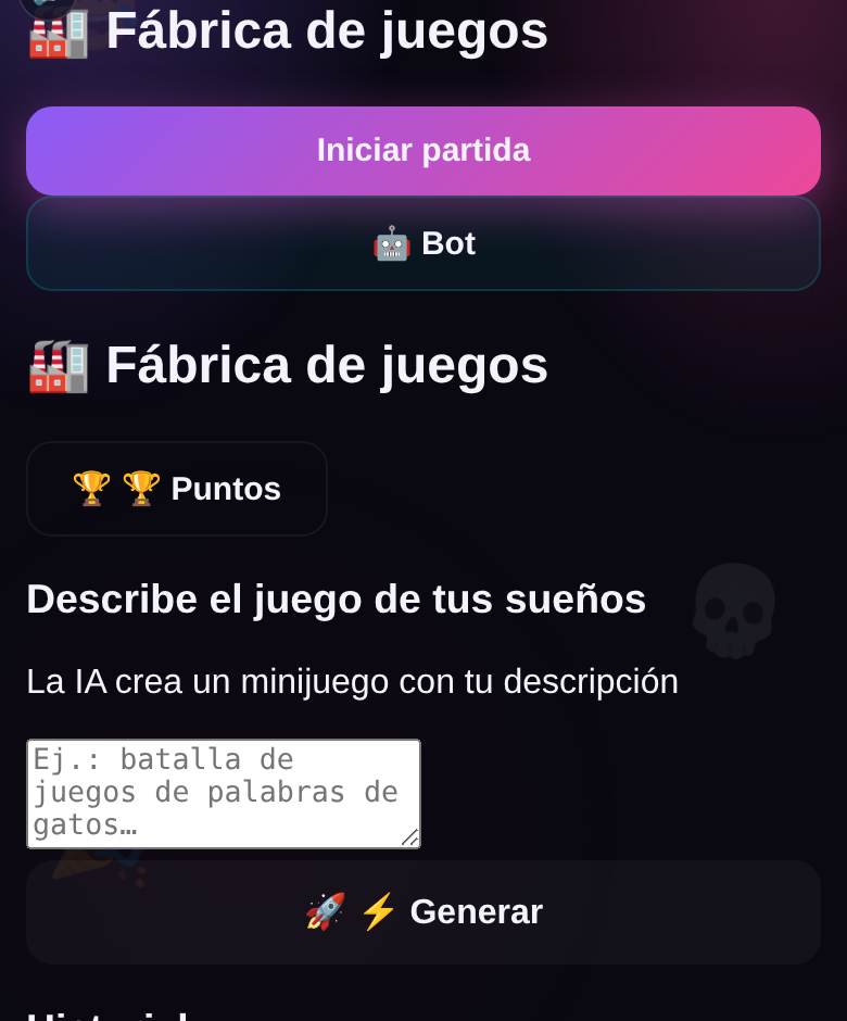 AI Game Factory — captura del juego en playparty.live