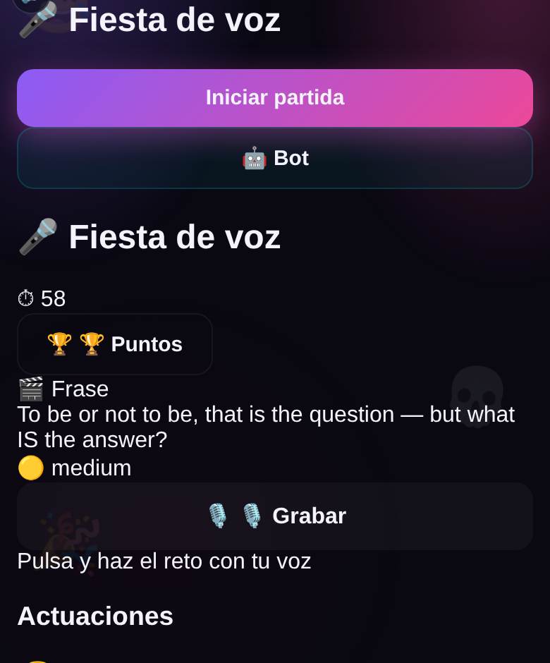 AI Voice Party — captura del juego en playparty.live