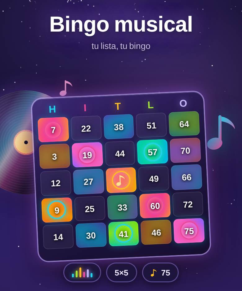 HitLoto — bingo musical — captura del juego en playparty.live