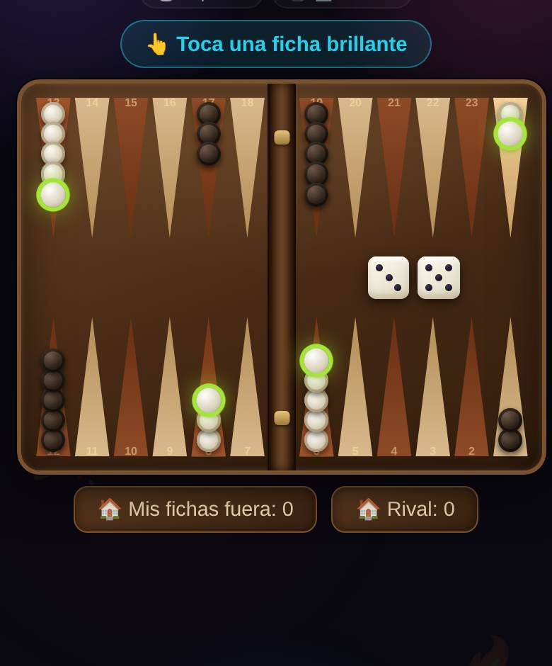 Backgammon — captura del juego en playparty.live